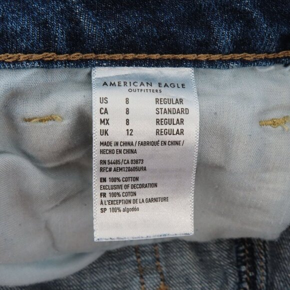 American Eagle Women 8 Tomgirl Button Fly Whiskered Blue Denim Jean Cotton Blend - Picture 11 of 14